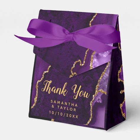 Purple and Gold Agate Wedding Thank You Favor Boxes Purple Party Favors, Bar Mitzvah Party Favors, Yellow Party Decorations, Purple Black Wedding, Gold Theme Birthday, 50th Birthday Party Favors, Black And Gold Party, Bar Mitzvah Party, Agate Wedding