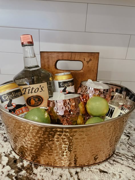 Chilton Drink Gift Basket, S’mores Silent Auction Basket, How To Make A Raffle Basket, Raffle Prize Basket Ideas, Booze Gift Basket Ideas, Bar Baskets Gift Ideas, Moscow Mule Basket Gift Ideas, Good Raffle Prizes, Stag And Doe Baskets Prize Ideas