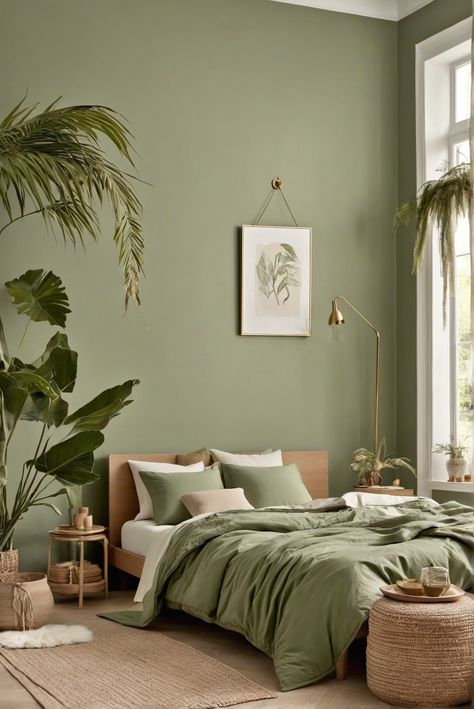 Sage Green, Style Trends, Undertones, Warmth Sage Room, Sage Green Interior Design, Green And Grey Bedroom, Grey Green Bedrooms, Sage Bedroom, Green Bedroom Walls, Modern Boho Bedroom, Green Wall Color, Green Interior Design