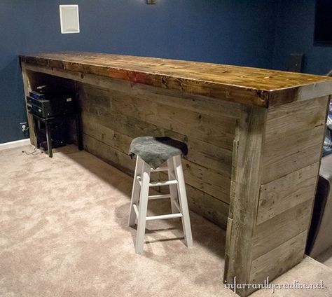 So one of my very convincing friends asked me if I would build him a pallet bar for his theater room. I normally say no to these requests… Palet Bar, Bar Pallet, Building A Basement, Basement Bar Designs, Bar Plans, Diy Home Bar, Pallet Bar, Man Cave Home Bar, Man Cave Ideas