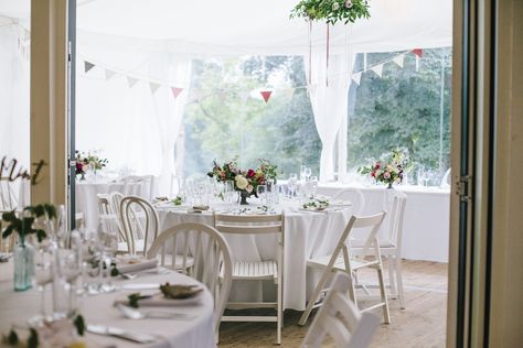 All white vintage chairs for a wedding breakfast at The Green Cornwall Chairs For Wedding, Colourful Wedding, Quirky Decor, Painted Chairs, Wedding Breakfast, Wedding Chairs, Wedding Ceremonies, Vintage Chairs, Wedding Receptions