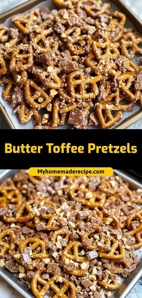 🥨 Sweet meets salty in these addictive Butter Toffee Pretzels! These crunchy, caramel-coated pretzels are pure snacking magic. Perfect for parties, gifting, or midnight cravings. Warning: they disappear fast! Ingredients: Pretzel twists Butter Brown sugar Vanilla extract One bite of these buttery toffee pretzels and you'll never go back to plain ones again! 🍯✨ Salted Caramel Chocolate Covered Pretzels, Buttery Pretzel Recipe, Gift Snacks Ideas, Pretzel Toffee Chocolate Chip Cookies, Pretzel Chip Toffee, Heath Bar Pretzels, Easy Butter Toffee Pretzels, Christmas Pretzel Toffee, Buttery Toffee Pretzels