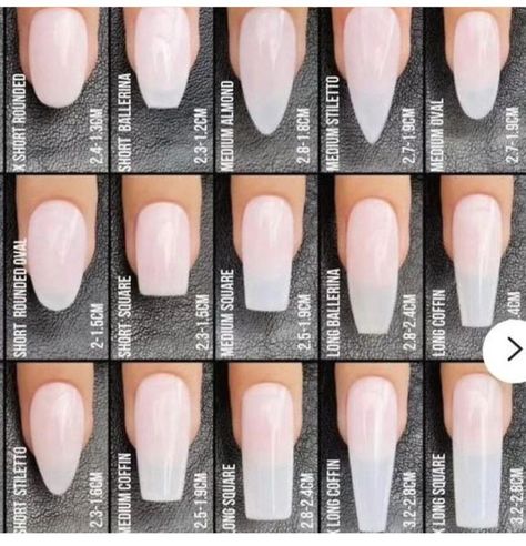 Different Nail Shapes On One Hand, Nail Sizes Shape Chart, Summa Nails, Gel Nails Shape, Types Of Nails Shapes, Nail Artwork, Nagellack Trends, Fancy Nails Designs, Nagel Tips