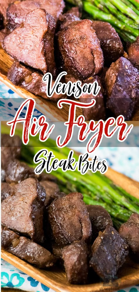 Venison Steak Bites, Steak Recipes Air Fryer, Air Fryer Venison, Venison Bites, Deer Tenderloin Recipes, Deer Steak Recipes, Venison Tenderloin Recipes, Venison Steak Recipes, Venison Backstrap Recipes