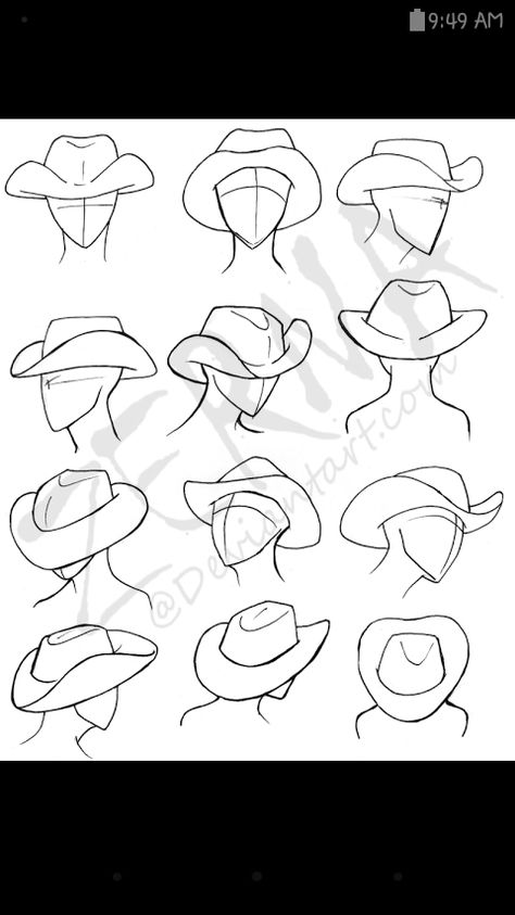 How to draw cowboy hats Cowboy Hat Drawing, Drawing Hats, Cowboy Draw, Hat Drawing, Don Pedro, 일본 패션, Chapeau Cowboy, Sketches Tutorial, Cowboy Art