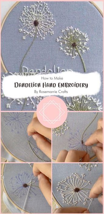 5 Embroidery Dandelion Free Pattern Tutorial - Carolinamontoni.com Dandelion Quilt Pattern, Dandelion Embroidery Pattern Free, Easy Stiching Ideas For Beginners, Easy Beginner Embroidery Pattern, Embroidery Flowers Easy, Dandelion Embroidery Pattern, Dandelion Stitch, Easy Hand Embroidery Designs, Embroidery Dandelion