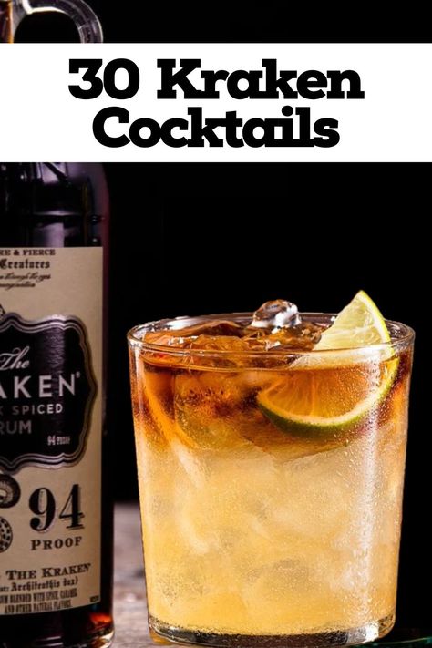 30 Best Kraken Rum Cocktail Recipes - Recipes & Cocktails Kraken Drinks Recipes, Kracken Rum Cocktails, Kraken Rum Cocktails, Kraken Cocktails, Kracken Rum, Dark Rum Drinks, Pirate Pool Party, Spiced Rum Recipes, Spiced Rum Cocktails