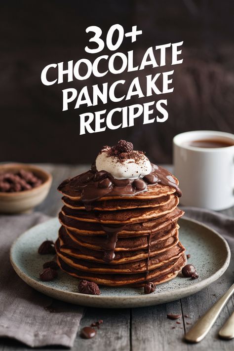 30+ Simple Chocolate Pancake Recipes to Delight Your Taste Buds and Brighten Your Morning!... Whip up fluffy chocolate pancakes that will make your mornings sweeter!... These easy recipes are perfect for breakfast or brunch. Each bite is filled with rich chocolate goodness. Make your family smile with toppings like whipped cream and berries. Perfect for cozy weekends or special occasions. Enjoy a tasty morning treat!... https://ostrali.com/foodr/chocolate-pancake-recipes White Chocolate Pancakes, Chocolate Pancake Recipe, Peanut Butter Pancake Recipe, Double Chocolate Pancakes, Chocolate Pancake, Almond Pancakes, Peanut Butter Pancakes, Coconut Pancakes, Chocolate Pancakes