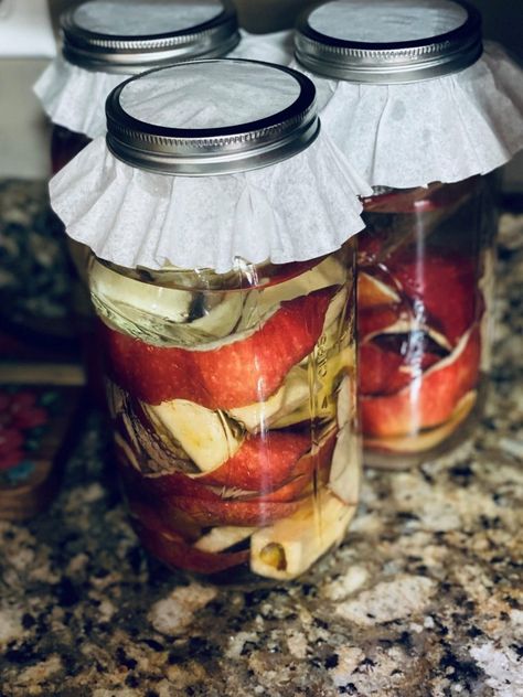 Homemade Apple Cider Vinegar – Our Little Bit of Earth Apple Cider Vinegar Homemade, Homemade Apple Cider Vinegar, Canning Apples, Make Apple Cider Vinegar, Apple Cider Vinegar Recipes, Natural Cleaning Supplies, Vinegar Salad Dressing, Recipes Drinks, Fruit Fly Trap