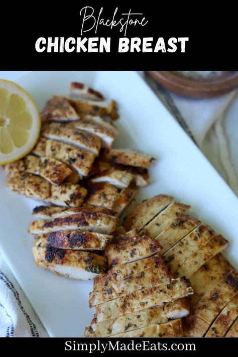 Blackstone chicken breast on plate. Blackstone Chicken Breast Recipes, Blackstone Chicken Breast, Blackstone Chicken, Marinated Chicken Breast, Grilled Chicken Wraps, Greek Marinated Chicken, Chicken Brands, Pecan Chicken Salads, Blackstone Recipes