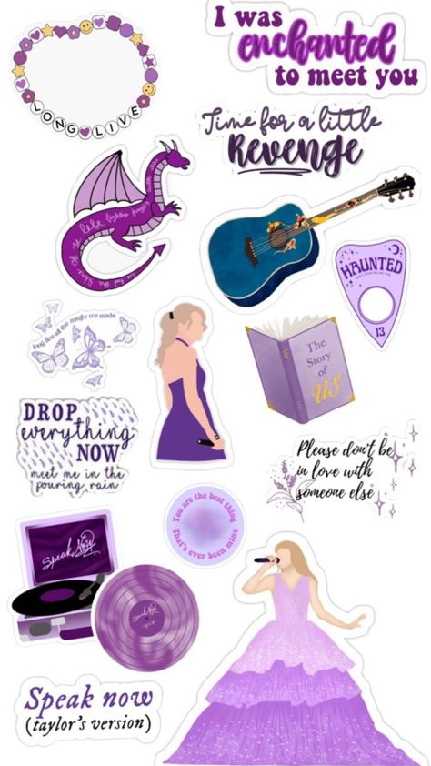 Taylor Swift Art Speak Now, Taylor Swift Themed Stickers, Taylor Swift Aesthetic Stickers, Speak Now Stickers, Taylor Swift Stickers Printable, Taylor Swift Scrapbook, Polaroid Diy, Taylor Swift Top, Taylor Swift Birthday Party