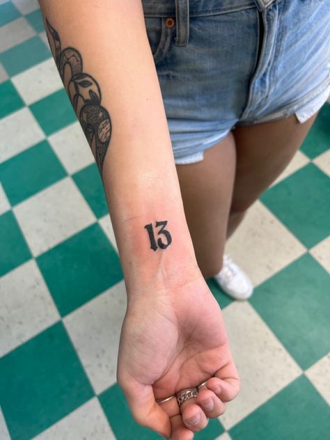 13 Wrist Tattoo, Small 13 Tattoo, Jersey Number Tattoo, 13 Tattoo Number Ideas, 06 Tattoo, Number 13 Tattoo, Inner Wrist Tattoo, Lucky 13 Tattoo, Number 13 Tattoos