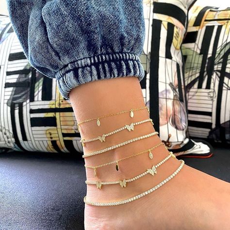 Rhinestone Anklet, Chain Butterfly, Diamond Anklet, Butterfly Anklet, Jennie Kwon, Anklet For Women, Bling Fashion, Ankle Chain, Tennis Chain