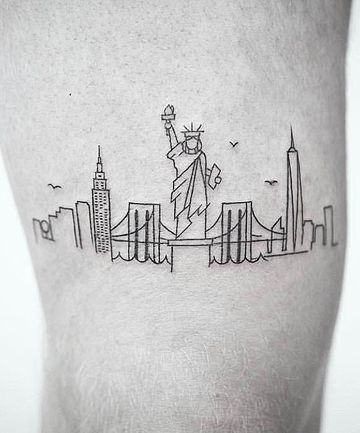 Ny Skyline Tattoo, Nyc Skyline Tattoo, Statue Of Liberty Tattoo, Liberty Tattoo, Skyline Tattoo, Usa Tattoo, New York Tattoo, Nyc Tattoo, City Tattoo