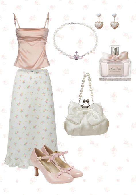 Coquette style kit #delicate #cute #style #coquette #coquettestyle #cutestyle #pink #pretty #aesthetic #coquetteaesthetic Cokett Girl, Pink Coquette Outfit Aesthetic, Conquete Aesthetic Outfits, Couqutte Aesthetic Outfits, Vintage Coquette Outfits, Cocette Aesthetic Outfits, Coquette Style, Nyc Fits, Girly Fits