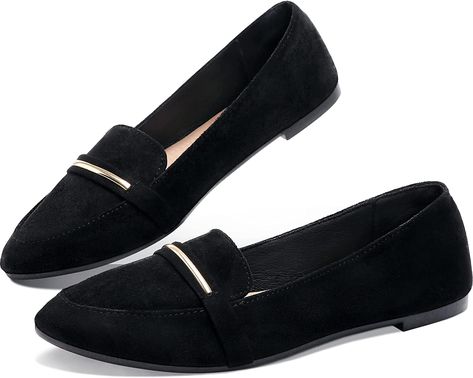 AmazonSmile | Women's Pointy Toe Loafer Flat Comfortable Faux Suede Work Shoes,Cute Penny Loafer Slip On Ballet Flat(Black US8) | Loafers & Slip-Ons Penny Shoes, Non Slip Shoes, Women's Ballet Flats, Shoes For Work, Shoes For Ladies, Womens Black Flats, Flats For Women, Women's Slip On Shoes, Suede Ballet Flats