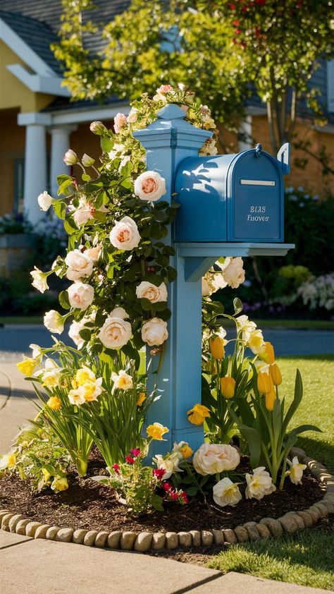 Need inspiration for your mailbox garden? Check out these top 15 mailbox flower bed ideas to create a stunning and inviting front yard. Front Of House Wall Ideas, Plants By Mailbox Curb Appeal, Outdoor Landscaping Ideas Side Of House, Roses Around Mailbox Ideas, Lawn Garden Ideas Front Yards, Outdoor Small Yard Ideas, Curb Appeal Landscape On A Budget, Front Yard Landscaping Craftsman Home, Unique Front Yard Landscaping