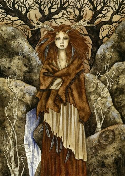 Forest Spirit Horned Goddess, Elen Of The Ways, Amy Brown Art, Magical Pictures, Black Goat, Celtic Gods, Amy Brown, Celtic Goddess, Slaap Lekker