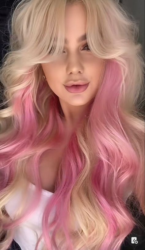 Pink Peekaboo Hair, Pink Hair Highlights, Pink Streaks, Light Pink Hair, Pink Blonde Hair, Pink Hair Dye, Peekaboo Hair, Blonde With Pink, Dyed Hair Inspiration