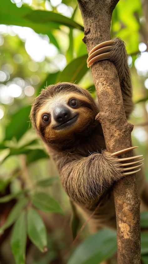 Sloth hanging on tree branch wildlife animal mammal. | premium image by rawpixel.com / Miiruuku Sloth Photography, Jungle Sleeve, Sloth Photos, Costa Rica Animals, Wild Life Animals, Sloth Tattoo, Sloth Animal, Comedy Wildlife Photography, Sloth Hanging