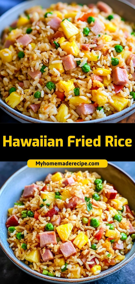 This Hawaiian Fried Rice is a sweet and savory dish made with tender rice, pineapple, ham, and a medley of veggies, perfect for a quick dinner or a tropical side dish. Full of vibrant flavors and easy to make in just 30 minutes.

Ingredients:

2 cups cooked rice
1 cup diced ham
1/2 cup pineapple chunks
1 tbsp soy sauce
A tropical twist on classic fried rice, perfect for a family dinner or a meal prep option Ham Stir Fried Rice, Pineapple Ham Fried Rice Recipe, Hibachi Pineapple Bowl, Ham Pineapple Fried Rice, Ham Stir Fry, Spam Pineapple Fried Rice, Hawaiian Rice Bowl, Hawaiian Dishes Traditional, Spam Stir Fry Recipes