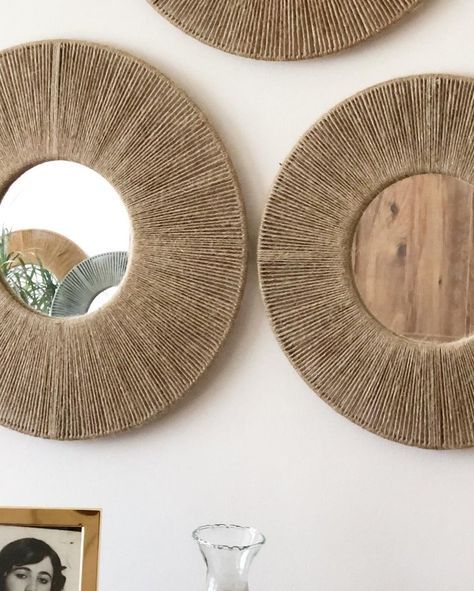 Jute Mirror Single Round Jute Mirror Boho Mirror Wall | Etsy Jute Artwork, Cofc Dorm, Jute Mirror, Boho Mirror Wall, Jute Wall Art, Boho Mirrors, Boho Mirror, Macrame Mirror, Boho Decoration