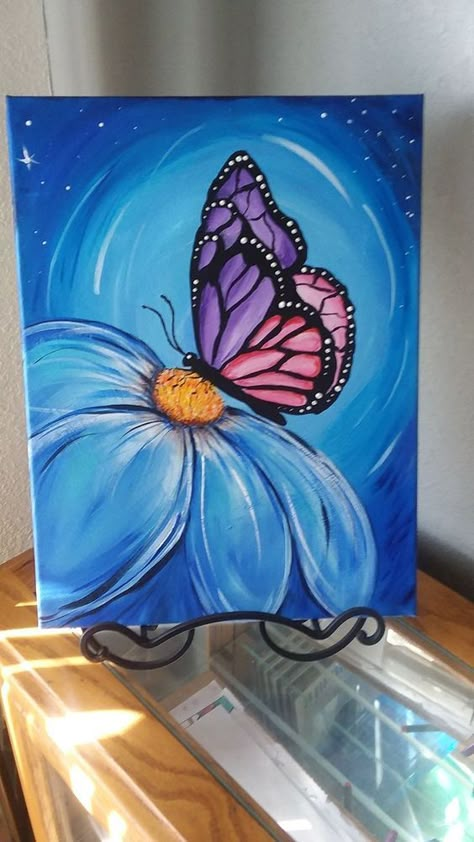 Butterfly Canvas Art Diy, Flower And Butterfly Painting Acrylic, Butterfly Paintings On Canvas, How To Paint Butterflies, Paint Marker Art Ideas Easy, Hope Painting Ideas, Cute Butterfly Painting, Winter Painting Easy, Painting Ideas Butterfly