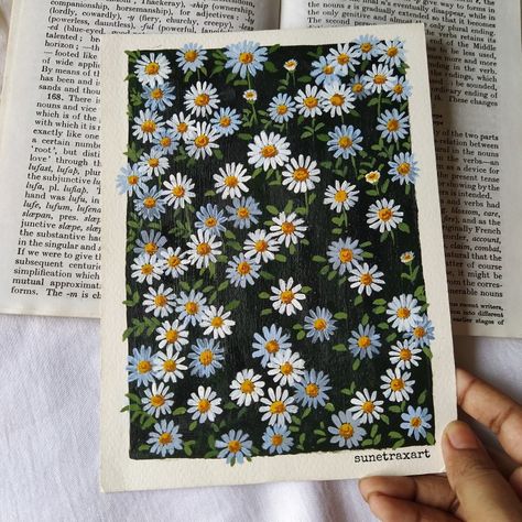 Pretty Paintings Aesthetic, Daisy Painting Ideas, Pastel Artwork Flower, Quick Acrylic Painting, Daisy Acrylic Painting, Daisies Watercolor, Painting Daisies, Daisies Painting, Painting Daisy