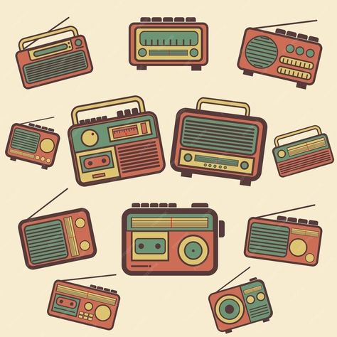 Premium Vector | Radio Vintage Retro Design Icon Retro Radio Vintage, Old Radio Vintage, Vintage Radio Illustration, Polaroid Quilt, Radio Illustration, Cottagecore Ideas, Radio Icon, Old Radio, Radio Vintage