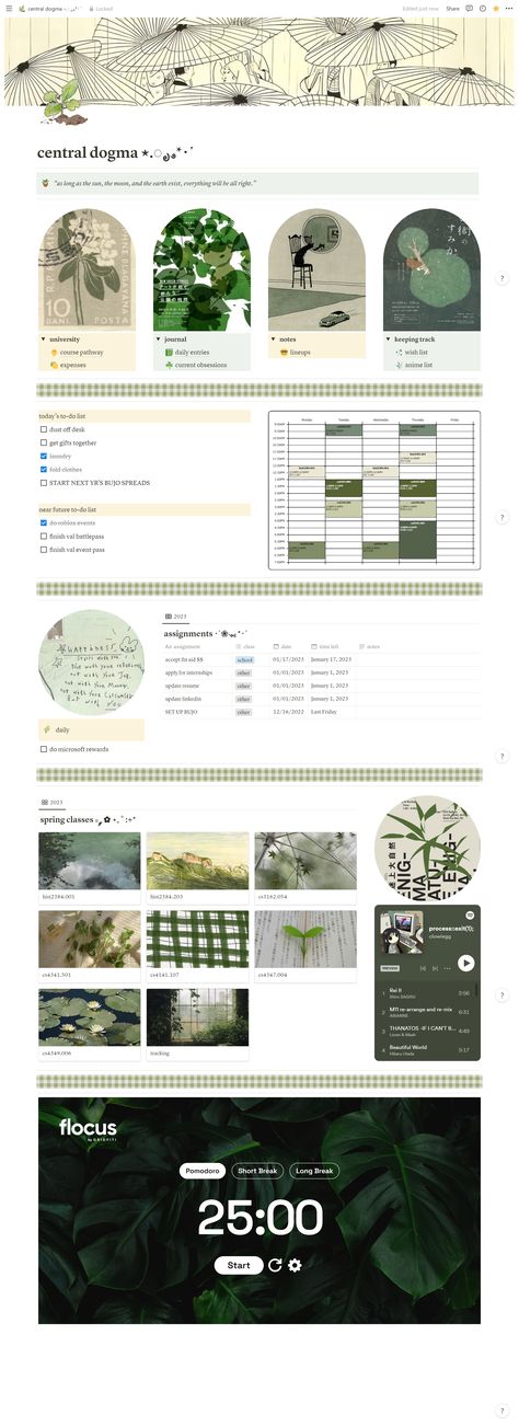 Notion Ideas Aesthetic, Aesthetic Notion Page, Green Yellow Aesthetic, University Journal, Free Notion Templates, Central Dogma, Notion Ideas, Aesthetic Notion, Technology World