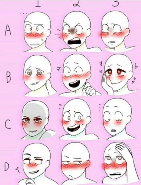 diiferent-face-expressions-easy-anime-drawings-pink-background Different Facial Expressions, Poses Anime, Drawing Face Expressions, Anime Tutorial, Drawing Help, Draw The Squad, Boy Drawing, Drawing Hair, Drawing Face