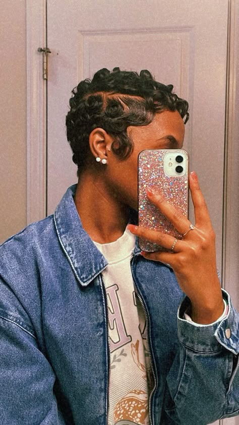 Pixie With Curls, Relaxed Pixie Haircut Black Women, Short Pixie Cut Black Women, Very Short Pixie Cuts, Finger Waves Short Hair, Black Women Short Hairstyles, Short Natural Curly Hair, Short Curly Pixie, Natural Hair Short