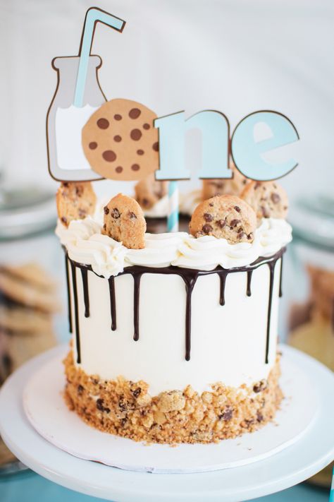 Milk And Cookie Theme Cake, Cookies And Milk Smash Cake, Cookie Theme First Birthday, 1st Bday Party Theme, Cookie Theme Smash Cake, One Smart Cookie First Birthday, Chocolate Chip Cookie First Birthday, Hes A Sweet One Birthday Theme, One Tough Cookie First Birthday