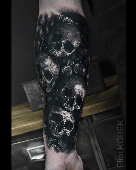 Eliot Kohek, Cover Up Tattoos For Men, Black Skull Tattoo, Skull Sleeve Tattoos, Skull Sleeve, Evil Tattoos, Fusion Ink, Muster Tattoos, Geniale Tattoos