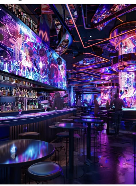 Cyberpunk Party Aesthetic, Cyberpunk Club Aesthetic, Punk Party Aesthetic, City Party Aesthetic, Fantasy Nightclub, Club Bar Aesthetic, Club Life Aesthetic, Cyberpunk Nightclub, Scifi Bar