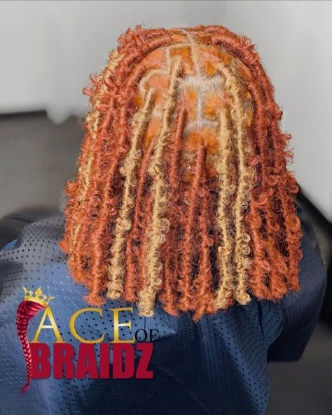 Faux Soft Locs Color Ideas, Peekaboo Soft Locs Red, Red And Blonde Butterfly Locs, Dyed Faux Locs, Copper Butterfly Locs, Butterfly Locs, Girl Braided Hairstyles, Faux Locs Hairstyles, Cute Braided Hairstyles