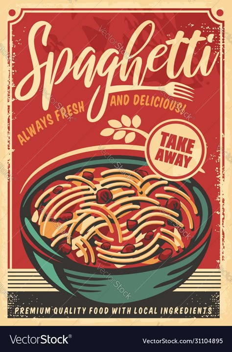 Restaurant Poster Design, Vintage Food Posters, Retro Restaurant, Food Posters, Spaghetti Dinner, Restaurant Poster, Etiquette Vintage, Vintage Poster Design, Vintage Restaurant