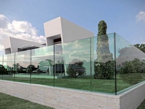 Glass Balcony Railing, Glass Railing System, Glass Fence, Metal Deck, Glass Balcony, Modern Fence Design, Boundary Walls, Shot Put, Verre Design