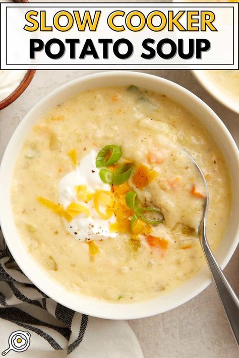 Slow Cooker Potato Soup Slow Cooker Potato, Slow Cooker Potato Soup, Slow Cooker Potatoes, Potato Soup Easy, Potato Soup Crock Pot, Budget Bytes, Soup Recipes Slow Cooker, Potato Soup Recipe, Crock Pot Slow Cooker