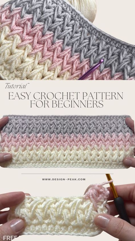 Crochet Stitches With 2 Colors, Lining Crochet With Fabric, Super Bulky Yarn Crochet Patterns Blanket Free, Continuous Crochet Blanket, Free Crochet Pattern For Blanket, Fine Crochet Patterns, Crochet Stitches That Look Like Knitting, Chroching Beginners, Unique Crochet Stitches Free