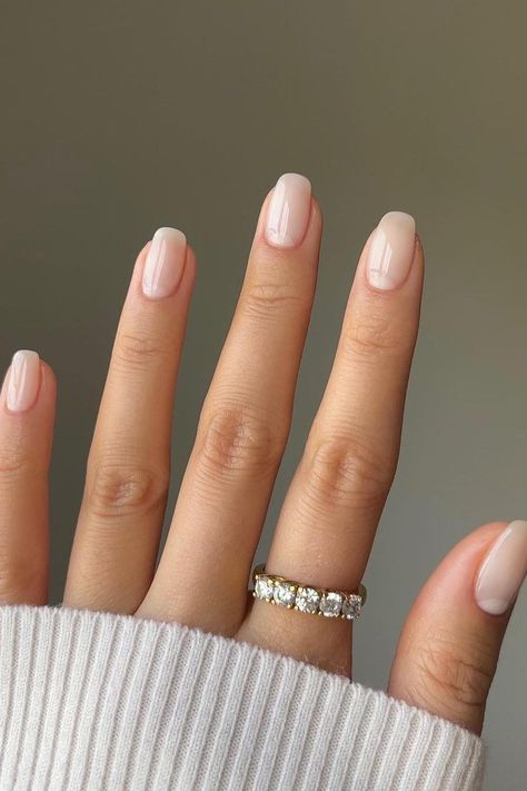 Rounded Square Natural Nails, Squoval Milky Nails, Clean Bridal Nails, Nail Shapes Square Oval, Squoval Nail Shapes, Nail Shapes Natural Nails, Squoval Natural Nails, Bridesmaid Nails Squoval, Elegant Nails Squoval