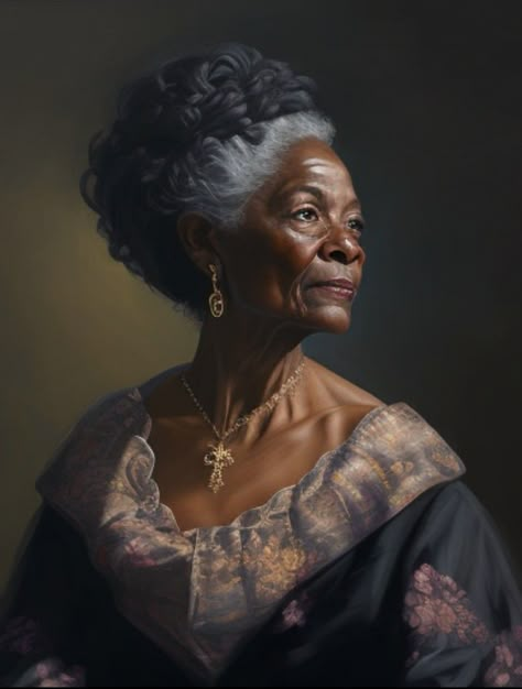 Black Aristocratic Aesthetic, Victorian Character Inspiration, Older Black Woman Art, Old Black Woman Art, Medieval Black Woman, Black Character Reference, Old Black Lady, Older Woman Character Design, Dungeons And Dragons Characters