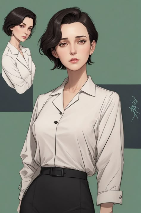 Business Woman Character Art, Suit Character Art, Comic Characters Female, Business Woman Character Design, Female Detective Art, Female Detective Character Design, Woman In Suit Art, Female Detective Outfit, Detective Drawing