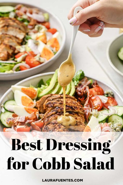 The best dressing for Cobb Salad is here. This one is delicious, creamy, and ridiculously easy to make! Dressing For Cobb Salad, Classic Cobb Salad, Cobb Salad Dressing Recipe, Easy Salad Dressing Recipes, Chicken Cobb Salad Recipe, Cobb Salad Recipe, Cobb Salad Dressing, Cobb Salad Ingredients, Chicken Cobb Salad