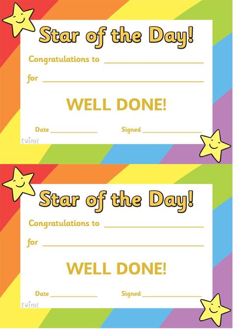 Twinkl Resources >> Star of the Day A4 Poster  >> Classroom printables for Pre-School, Kindergarten, Elementary School and beyond! Awards, Certificates, Posters, Signs and Labels Star Of The Day Poster Ideas, Star Of The Week Certificate, Congratulations Photos, Student Certificates, Student Of The Week, Student Of The Month, Kids Awards, Poster Classroom, Behavior Rewards