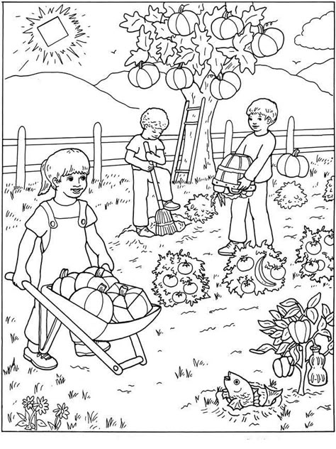 Vegetable Garden Coloring Pages, Coloring Pictures For Kids, Vegetable Coloring Pages, Garden Coloring Pages, Garden Coloring, Picture Composition, Dover Publications, Fall Coloring Pages, Paper Crafts Diy Kids