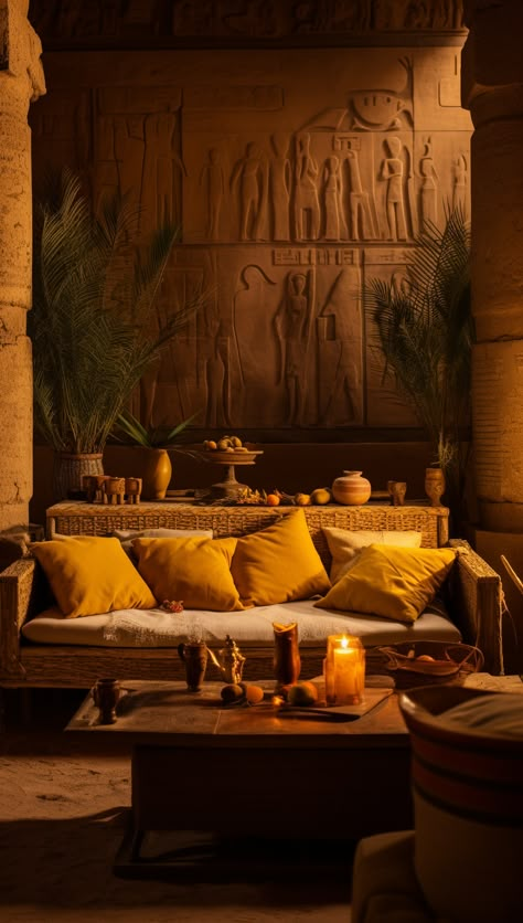 Egypt Interior Design, Egyptian Bedroom, Mediterranean Cafe, Sleep In Heavenly Peace, Egyptian Furniture, Egypt Style, Mud Brick, Ancient Egyptian Architecture, Egyptian Home Decor