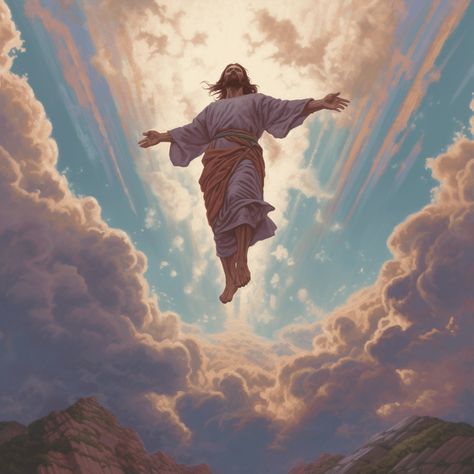 Jesus Christ Aesthetic, Jesus Ascension, The Ascension Of Jesus, Ascension Of Jesus, Ascension Day, Christian Drawings, Biblical Artwork, Christian Graphics, Jesus Memes