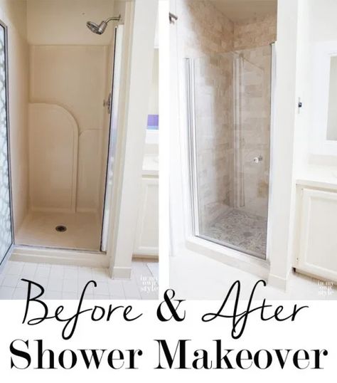 Shower Makeover Diy, Remodel Shower Stall, Shower Remodel Ideas, Shower Makeover, Tub To Shower Remodel, Shower Remodel Diy, Bathroom Inspiration Colors, Bathroom Shower Doors, Small Shower Remodel