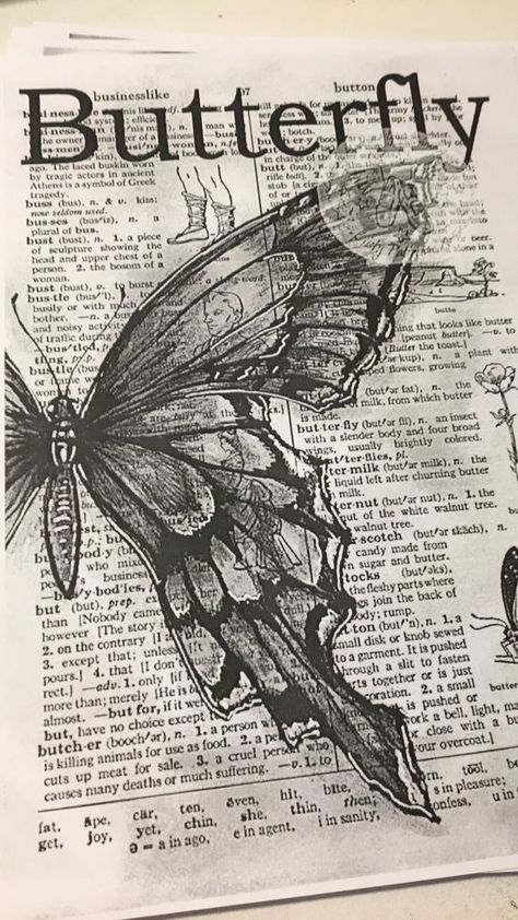 Drawings On Vintage Paper, Sketch On Newspaper, Newspaper Drawing Ideas, Drawings On Book Pages Aesthetic, Painting On Newspaper Ideas, Aesthetic Butterfly Sketch, Drawing In Books Pages, Butterfly Drawing Sketches, Book Page Drawing